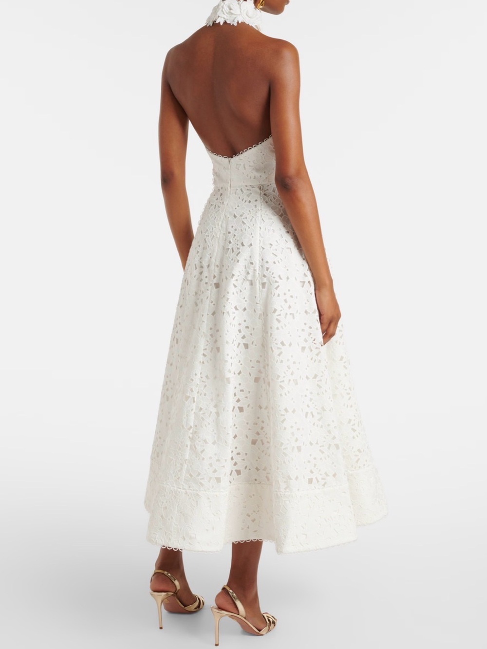 Rebecca Vallance Nuvola Halter Midi Dress White Lace - US 4 - Picture 3 of 11